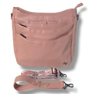 Lug Cable Car Vegan Leather Crossbody Bag Blush Pink and Camo Rose